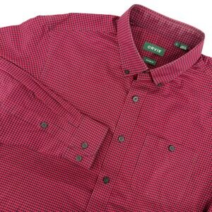 Orvis Mens L Classic Fit Red Black Gingham Wrinkle Free Button Down Shirt Fish